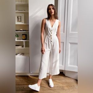 Nastygal white button down linen jumpsuit